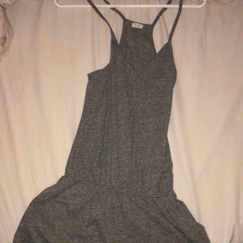 Grey sleeveless romper with pockets